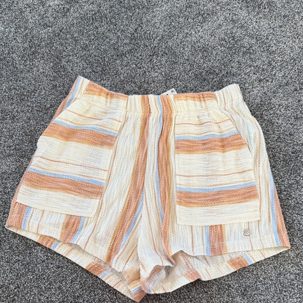 Roxy Striped Cream, Tan & Light Blue Cargo Shorts